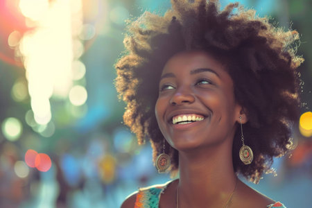 Euphoric African American Woman Beaming With Joy In A Lively City ...