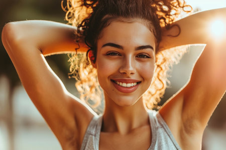 Energetic Woman Embraces Joyful Lifestyle During Active Workoutの素材