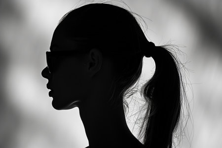 Silhouetted Profile Of Woman Featuring Ponytail Hairstyleの素材