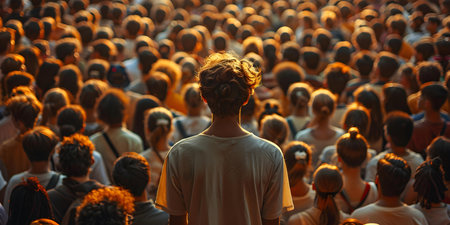 The Loneliness of a Young Man Among a Sea of Students. Concept Loneliness, Young Man, Students, University, Emotionsの素材