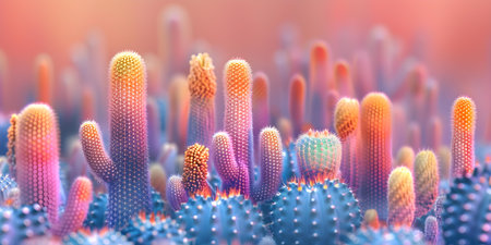 Abstract Display of Vibrant Cacti: A Unique and Colorful Nature Background. Concept Nature Photography, Colorful Cacti, Vibrant Abstract, Unique Background, Outdoor Photoshootの素材