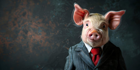 Dressed-up pig embodied intellect and professionalism. Concept Animal Cosplay, Intellectual Theme, Professional Attire, Unique Photoshoot Ideaの素材