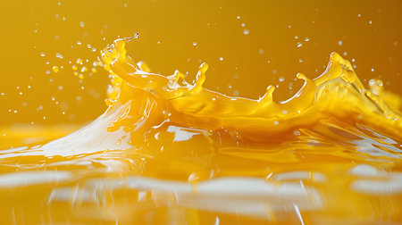 Slowmotion capture of glossy yellow sauce droplets floating in midair gracefully. Concept High-Speed Photography, Food Photography, Slow Motion Video, Creative Lighting, Conceptual Imageryの素材