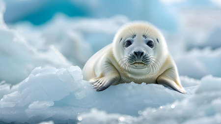 A charming seal pup relaxing on an iceberg in the frigid Arctic. Concept Arctic Wildlife, Seal Pup, Icebergs, Charming Animals, Relaxing Momentsの素材