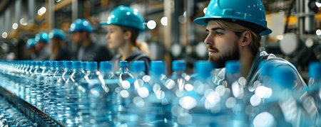 A Diverse Water Bottling Plant Ensures Safety and Automation Benefits. Concept Water Bottling, Diversity, Safety Measures, Automation, Benefitsの素材
