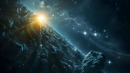 Exploring the vastness of space navigating through a stunning asteroid field. Concept Space Exploration, Asteroid Field, Galaxy Adventure, Extreme Navigation, Cosmic Wondersの素材