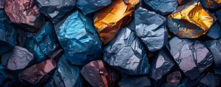 Exploring the Dazzling Metallic Beauty of Nickel Ore Specimens in Various Shapes and Colors. Concept Nickel Ore Sparkle, Mineral Exploration, Geometric Patterns, Colorful Specimens, Metallic Beautyの素材