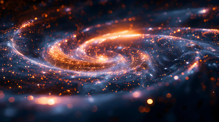 Cosmic Vision: Galaxy Illustrated with Swirling Lines and Dots of Light on Dark Background. Concept Galaxy Art, Space Illustration, Swirling Lines, Dots of Light, Cosmic Visionの素材