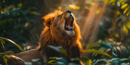 A lions roar echoing through the vibrant colors of the jungle. Concept Nature, Wildlife, Jungle, Roar, Lionの素材