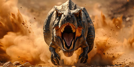 A furious TRex lets out a defening roar on ancient plains. Concept Dinosaurs, Roar, Ancient Plains, Furious, T-Rexの素材