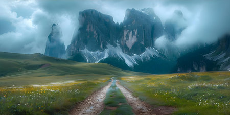 A Majestic Peak Radiating Strength and Grandeur in the Distance. Concept Landscape Photography, Majestic Peaks, Nature's Grandeur, Scenic Beauty, Strength and Resilienceの素材