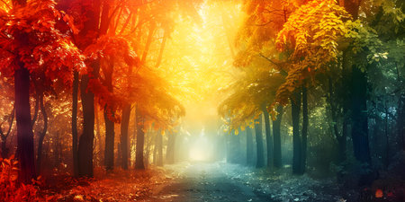 Capturing the Enchantment of a Colorful Forest: A Vibrant Image. Concept Nature Photography, Colorful Forest, Enchanting Atmosphere, Vibrant Image, Outdoor Adventureの素材