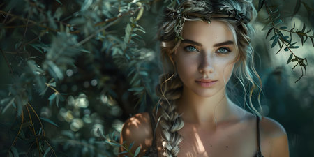 Majestic Female Warrior Elf in Enchanted Forest Forest Setting. Concept Fantasy, Female Warrior, Enchanted Forest, Majestic, Photographyの素材