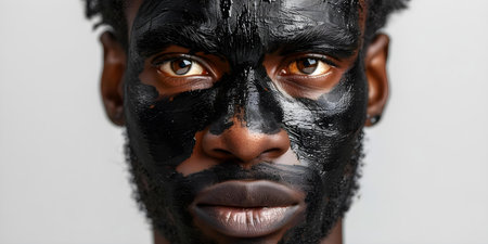Photo of a proud African American man wearing black face paint centered professional photo copy space. Concept Topic for Description, Proud African American Man, Black Face Paintの素材