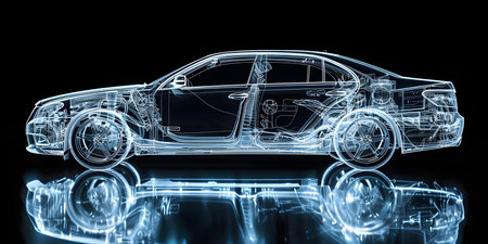 X-ray Technology Revealing Car Structure and Frame in Transparent Image. Concept X-ray Technology, Car Structure, Transparent Image, Automotive Industry, Frame Inspectionの素材