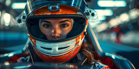 The title could be changed to: "A female race car driver wearing a helmet". Concept Race Car Driver, Female Empowerment, Helmet, Motorsports, Athletic Womanの素材