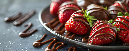 Fresh juicy strawberries dipped in rich chocolate on a clean background. Concept Food Photography, Desserts, Chocolate Covered Strawberries, Sweet Treats, Delicious Temptationsの素材