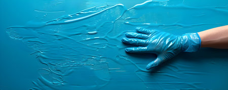 Sanitary bluegloved hand gently runs along the surface keeping spotless sanitation intact. Concept Sanitization, Hygiene, Cleanliness, Sanitary practicesの素材