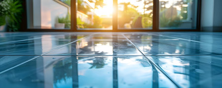 Immaculate Floor: A Flawless and Gleaming Surface Reflecting Meticulous Care. Concept Cleaning, Floor Care, Maintenance, Shine, Reflective Surfaceの素材