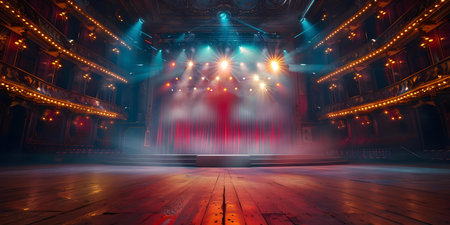 Dazzling circus interior ablaze with breathtaking lights during an incredible show. Concept Circus Interior, Breathtaking Lights, Incredible Show, Dazzling Atmosphere, Spectacular Entertainmentの素材