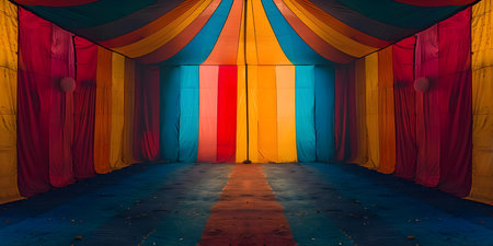 Striped big top vibrant colors classic circus vibes in whimsical setting. Concept Circus Theme, Vibrant Colors, Whimsical Setting, Striped Big Top, Classic Vibesの素材