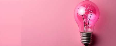 Soft pink light bulb isolated on white emitting a romantic glow. Concept Romantic Lighting, Pink Light Bulb, Minimalistic Decor, Soft Glow, Isolated Objectsの素材