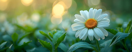 Vibrant Closeup of Daisy Bloom Against Fresh Green Backdrop. Concept Closeup Photography, Nature, Daisy Bloom, Vibrant Colors, Green Backdropの素材