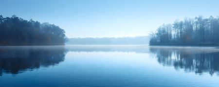 A serene lake under a clear sky symbolizes a spotless tranquil mind. Concept Nature, Symbolism, Serenity, Lake, Mindfulnessの素材