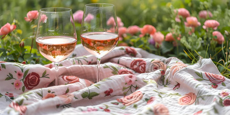 Serene Picnic Scene with a Ros. Concept Outdoor, Picnic, Serene, Romantic, Rosesの素材