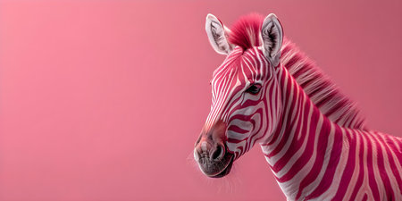 A Pink Zebra Standing Out in a Vibrant Pink Setting. Concept Nature, animals, wildlife, pink zebra, vibrant pink settingの素材