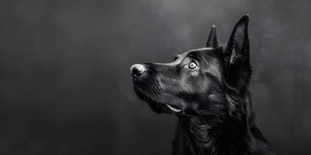 Noble Features in Black and White Minimalist Shepherd Dog Photo. Concept Black and White Photography, Minimalist Style, Shepherd Dog Portraitの素材