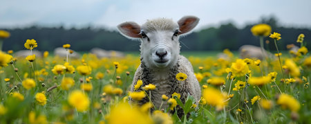 Welfare of farm animals in open fields. Concept Animal Welfare, Open Fields, Farm Life, Grazing Practices, Livestock Careの素材