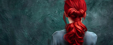 Stylish Ponytail Hairstyle: Vibrant Red Hair for Girls and Women. Concept Hair Inspiration, Stylish Ponytail, Vibrant Red, Girls, Womenの素材