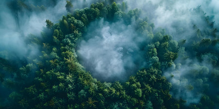 Defending the planet: Ekokontsept conserves nature with trees and clouds embracing it. Concept Eco-friendly Initiatives, Sustainability, Conservation Efforts, Environmental Actionの素材