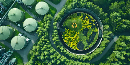 Visualizing the Circular Economy Concept through Recycling Facilities and Composting Systems. Concept Circular Economy, Recycling Facilities, Composting Systems, Waste Management, Sustainabilityの素材