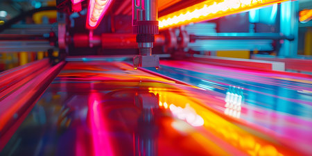 The Dynamic Performance of a Digital Inkjet Printing Machine: High-Speed, Precise Color Matching, Large Format Printing, and Versatile Options. Concept Digital Printing, Inkjet Technologyの素材