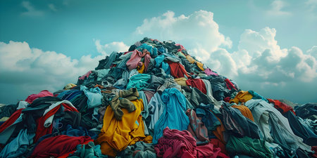 The Environmental Impact of Fast Fashion: Discarded Clothes in Landfills and the Need for Textile Recycling. Concept Fast Fashion, Landfill Pollution, Textile Recycling, Waste Managementの素材