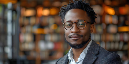 Young black professional in corporate office setting with law office background. Concept Corporate Portraits, Young Professional, Law Office, Professional Setting, Black Heritageの素材