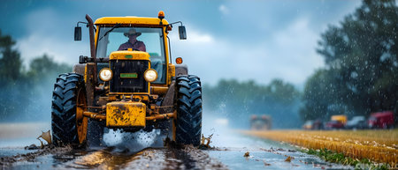 Front corner view of a Deere Standard Diesel Tractor at a local tractor show under a deep blue sky. Concept Vintage Tractors, Agricultural Machinery, Farm Equipment, Antique Shows, Tractor Enthusiastsの素材