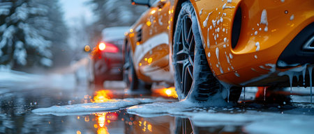 Efficiently Clean Vehicles with Smart Soap Foam from High-Pressure Washer. Concept Vehicle Cleaning, Smart Soap Foam, High-Pressure Washer, Efficient Cleaning, Car Detailingの素材