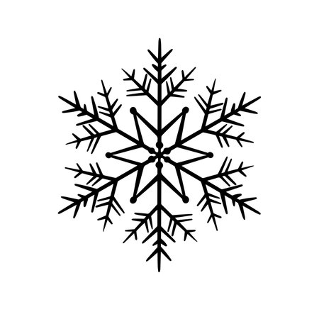 Doodle snowflake outline monochrome vector drawingのイラスト素材