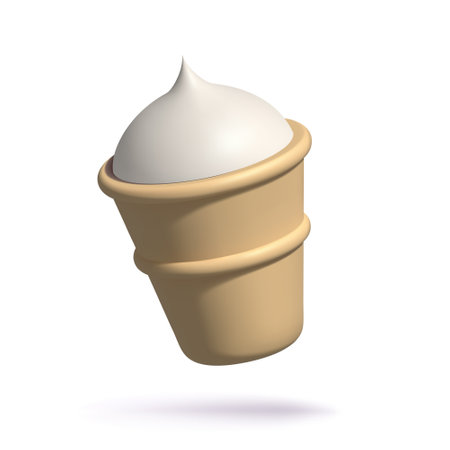 3d Ice Cream in Waffle Cup. Simple creamy or vanilla sandae realistic three dimensional food icon. Vector illustration isolated on white background.のイラスト素材