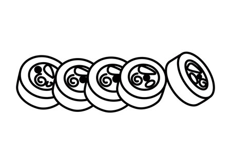 Sushi maki, seafood rolls line doodle style vector illustration. Japanese traditional food drawing on white background.のイラスト素材