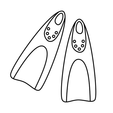 Pair of swimming Flippers sea diving equipment outline black and white doodle drawingのイラスト素材