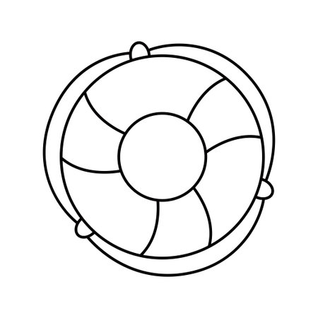 Ship Lifeline or Lifebuoy inflatable rescue circle black and white line vector doodle icon drawingのイラスト素材