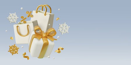 3D winter sale banner background with copy space and three dimensional vector objects compositionのイラスト素材