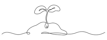Growing sprout one line drawing spring seedling and gardening black and white vector illustrationのイラスト素材