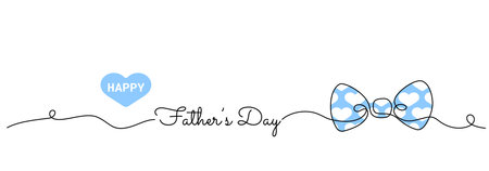 Happy Fathers Day single continuous line banner with a bow tie hearts and lettering style textのイラスト素材