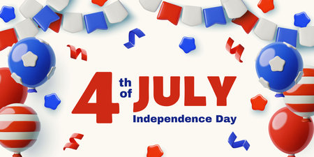 4th July banner design with blue, red and white 3d USA Independence Day holiday decorationsのイラスト素材