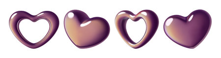 Metal gradient hearts 3d realistic shapes collection Vector abstract iridescent y2k design elementsのイラスト素材